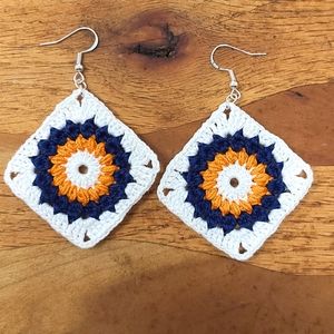 Crochet granny square UVA Virginia Cavaliers Inspired granny square earrings